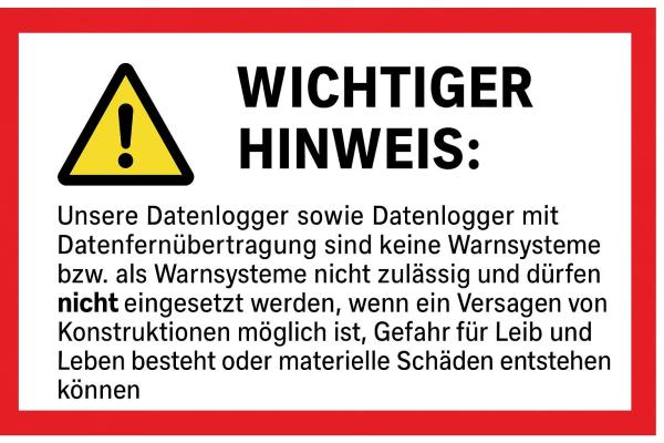Wichtiger Warnhinweis Datenlogger